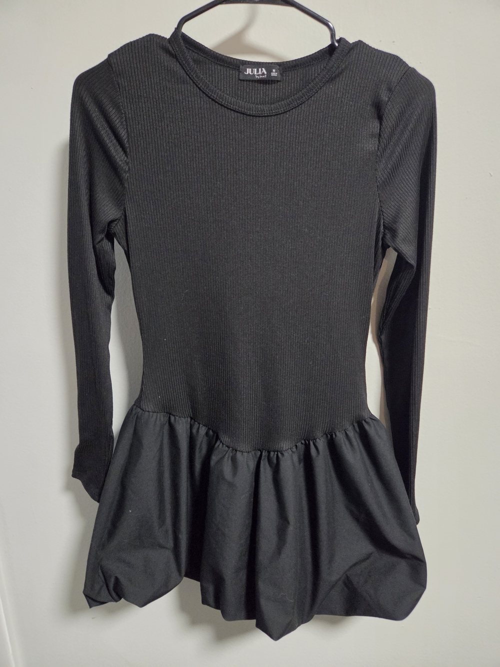 Julia by Love J Black Ribbed Bubble Hem Mini Dress Medium